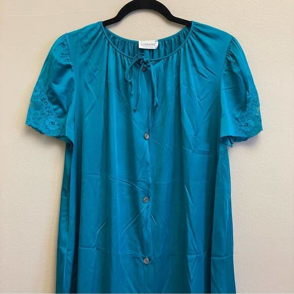 Vintage M Lauren Lorraine green chemise button down lace pajama - Picture 2 of 9